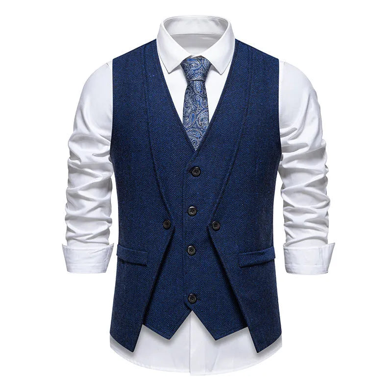 Men’s retro fake two-piece slim-fit vest coat in dark gray for formal banquet wear