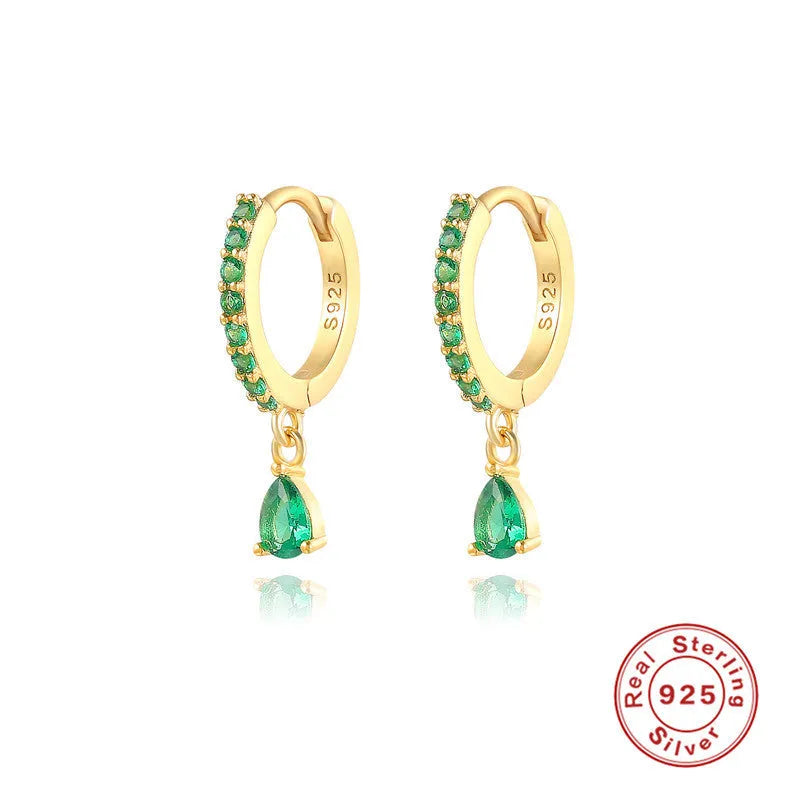 S925 sterling silver water drop earrings with diamond accents in gold or silver plating