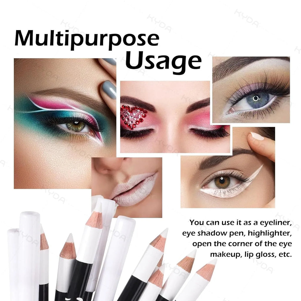 12 white and black retractable eyeliner pencils with sharpener for multi-use cosmetic application
