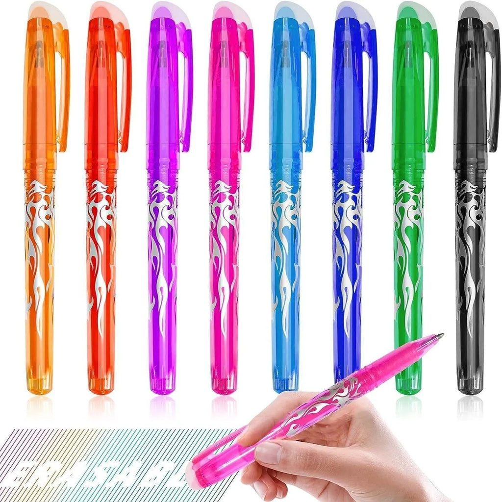 Heat-erasable gel pens with plastic shells and stainless steel nibs in 0.5mm or 0.7mm sizes