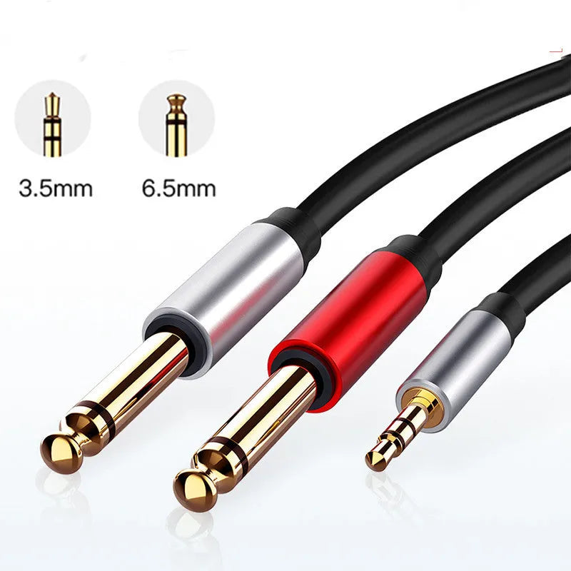 3.5mm stereo to two 6.5mm mono male audio cable with gold-plated connectors