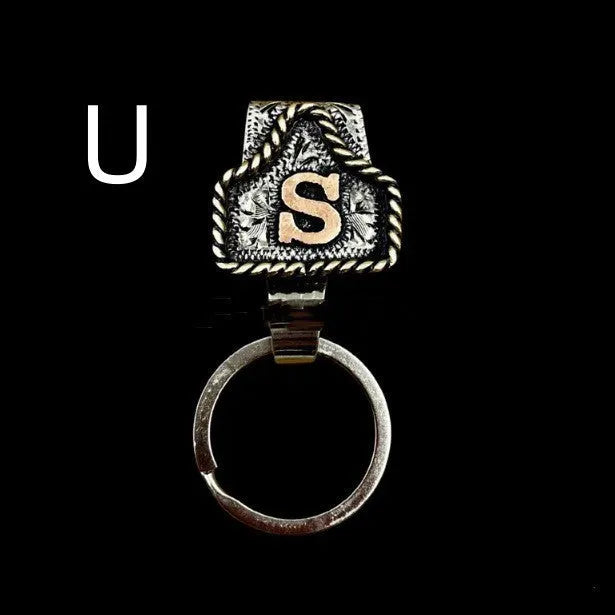 Handmade metal cow tag keychain with belt clip in a choice of 26 colours.