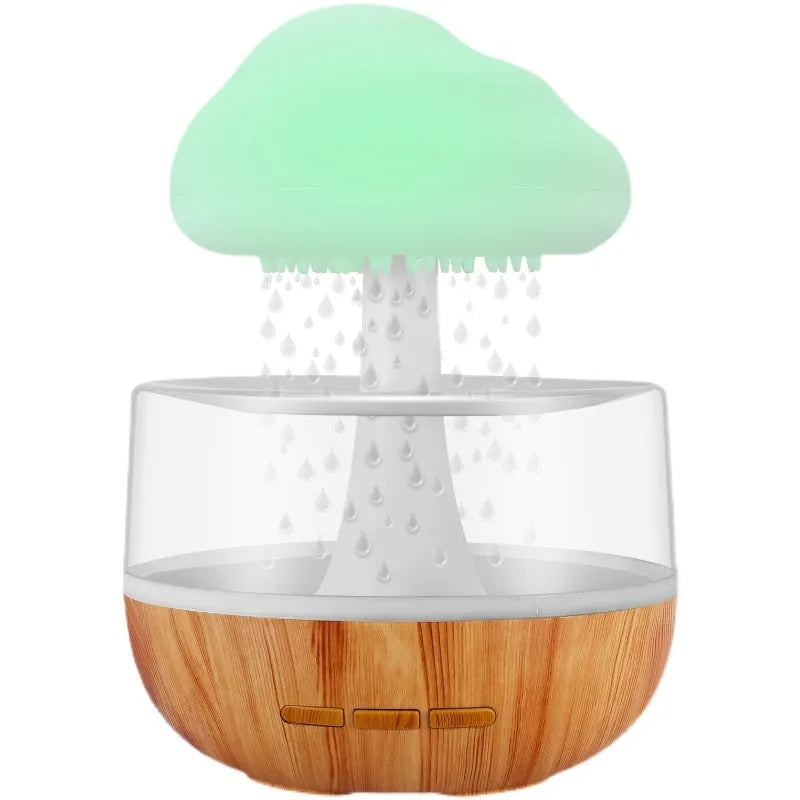 White raining cloud shaped humidifier with flowing water display and colourful LED lights