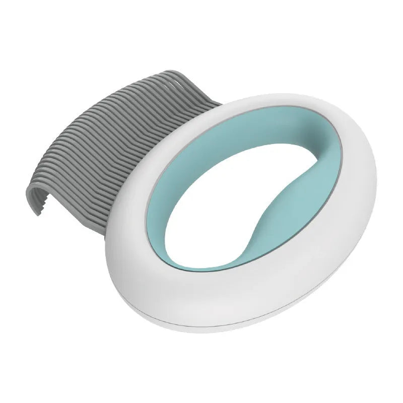 Blue pet grooming comb for cats and dogs on a white background.