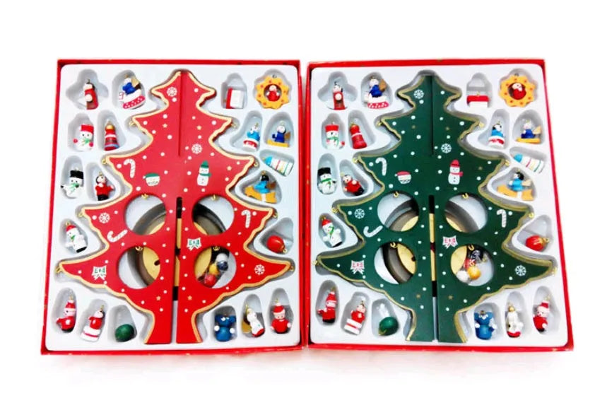 36cm tall wooden Christmas tree decoration with hand-painted green finish on desktop