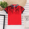 A solid-colour short sleeve lapel shirt for a young child, made from soft cotton fabric.