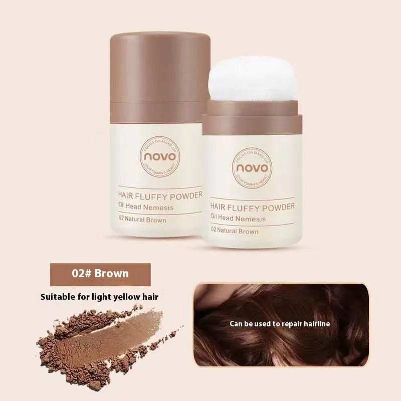 Container of mattifying face powder for oil control around bangs and hairline
