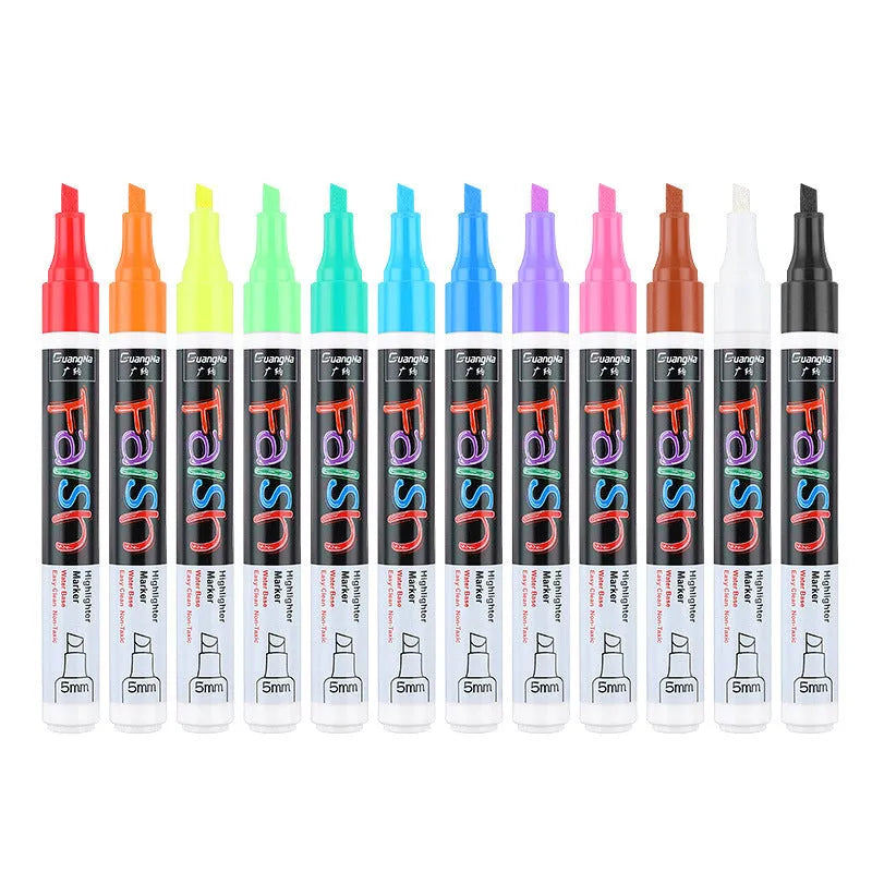 6mm oblique tip fluorescent board highlighter pen with plastic shell in card packaging