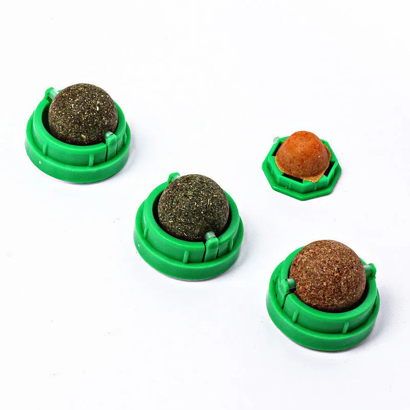 Plastic catnip ball toy in multiple colours for dental cleaning and stress relief