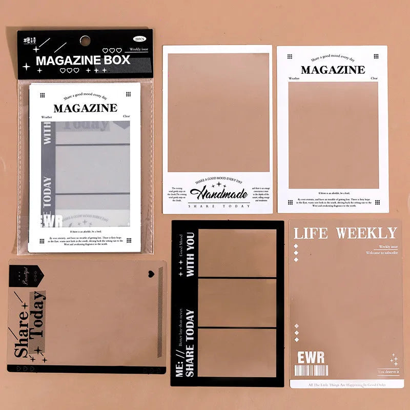15 transparent retro frame stickers for journals including photography, film, magazine, music, social designs