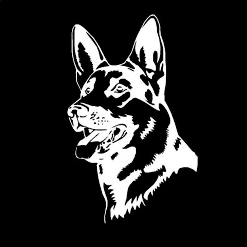 Reflective hunting dog bumper sticker with Alsatian German Shepherd design for car windows