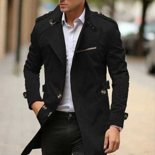 Men's plus size autumn casual jacket with lapel and side seam pockets in army green colour