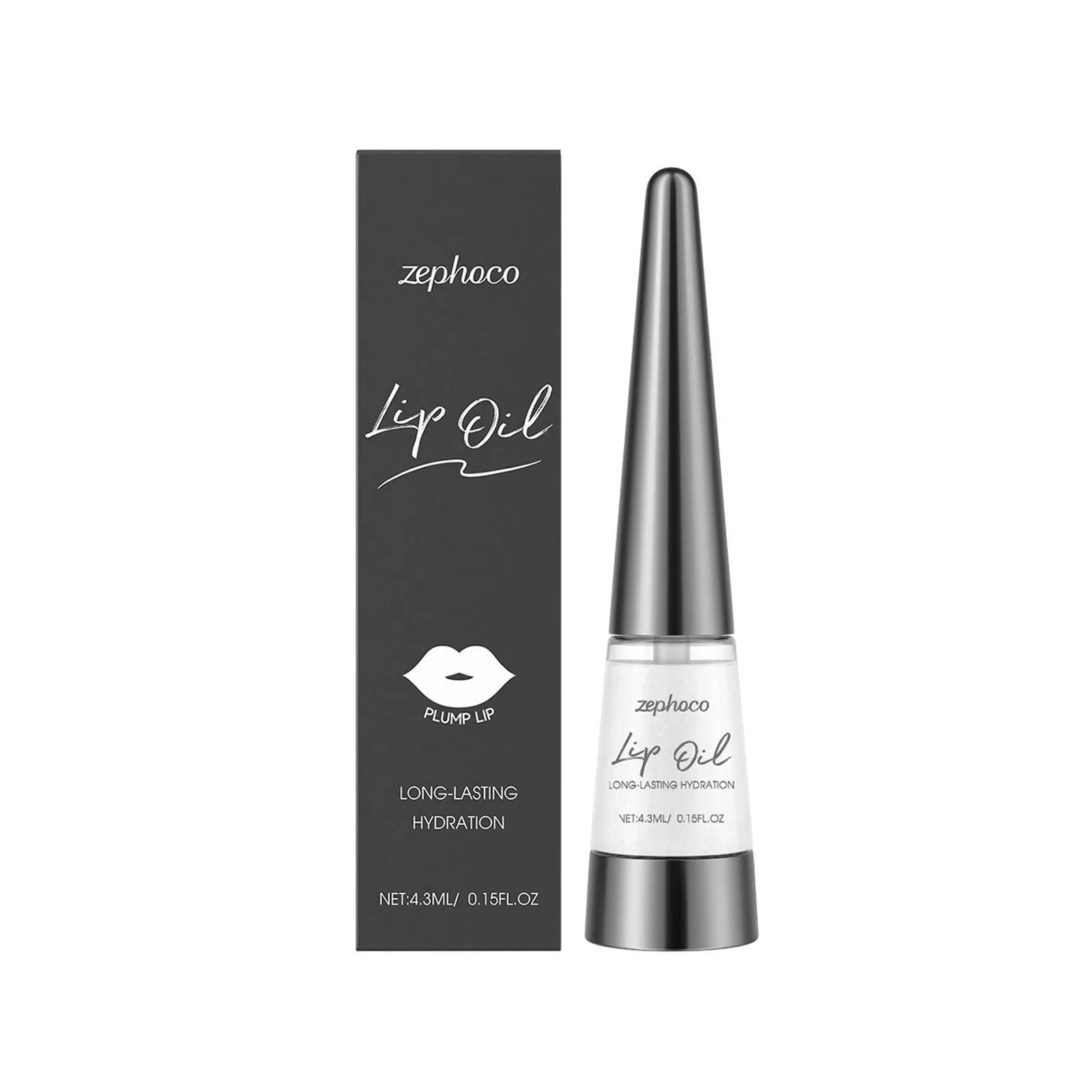 Long-lasting nourishing lip oil tube with 4.3ml capacity, clear formula with grape seed oil and shea butter