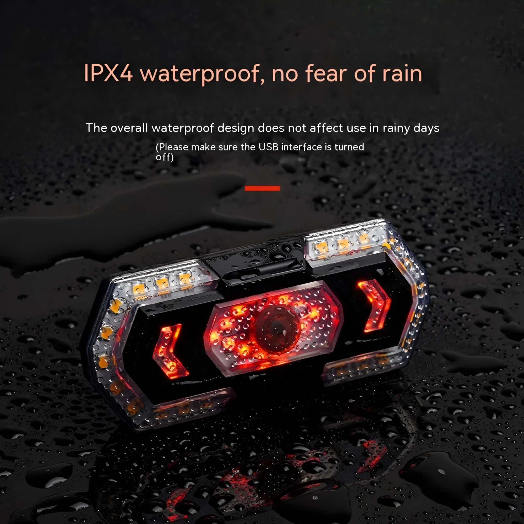Black wireless remote control LED taillight for motorcycles and bicycles with USB charging port