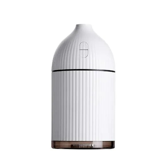 White ultrasonic aromatherapy diffuser humidifier with LED light, 300ml capacity, 80mm cube design