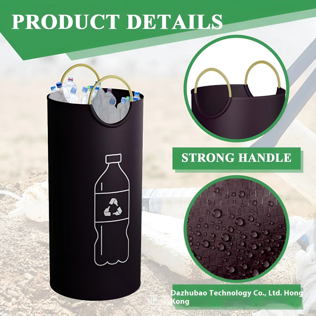Round portable plastic trash can measuring 38cm wide by 72cm tall