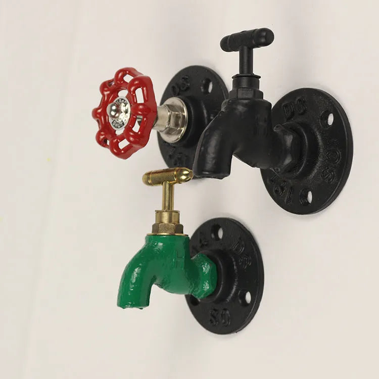 Metal wall hook in water pipe style with polished finish, shown in black, green, and red colour options.