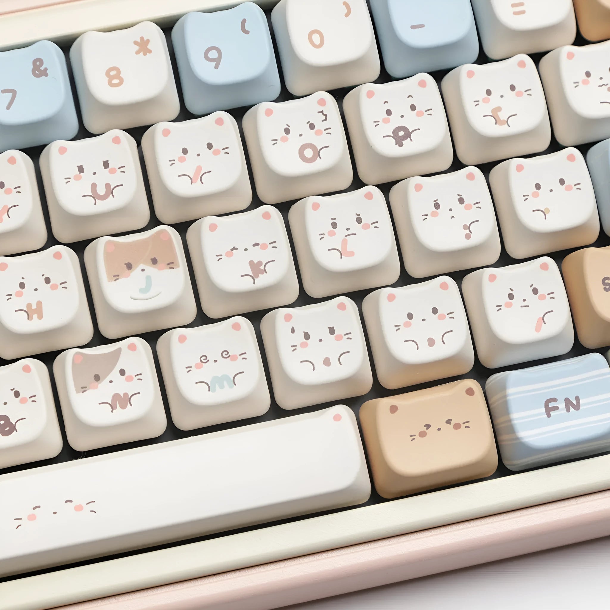 Sea salt cat themed PBT mechanical keyboard keycaps in full 26-unit set with optional 7u space bar