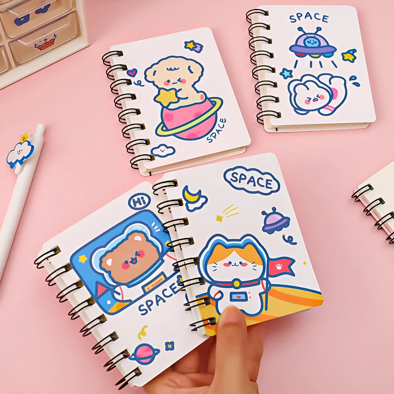 Astronaut series flipper notebook with compact 10.5x8cm size and space-themed cover designs
