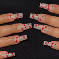 French tip nail art stickers with red diamond and cherry design, 24 self-adhesive pieces with adhesive glue