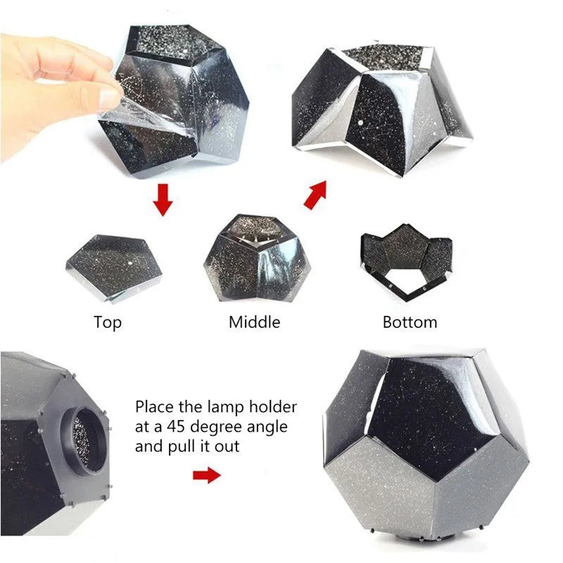LED starry sky projector displaying constellation patterns on ceiling with remote control