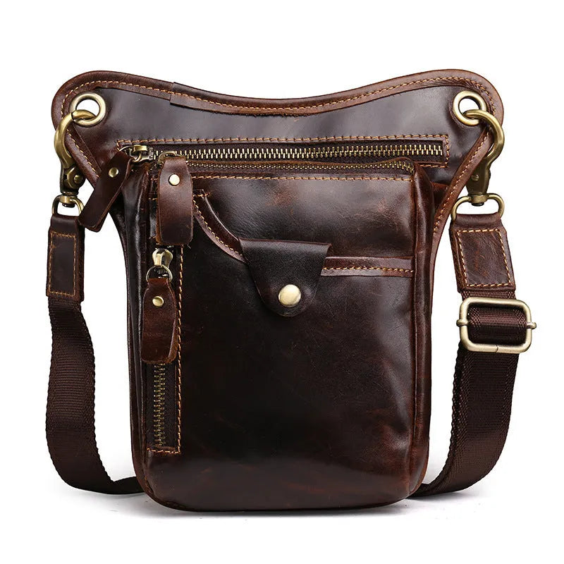Men's brown crazy horse leather vintage satchel bag with flap closure