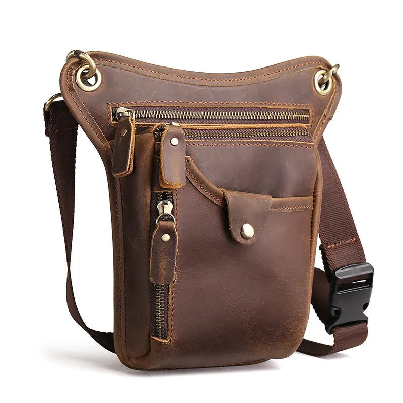 Men's brown crazy horse leather vintage satchel bag with flap closure