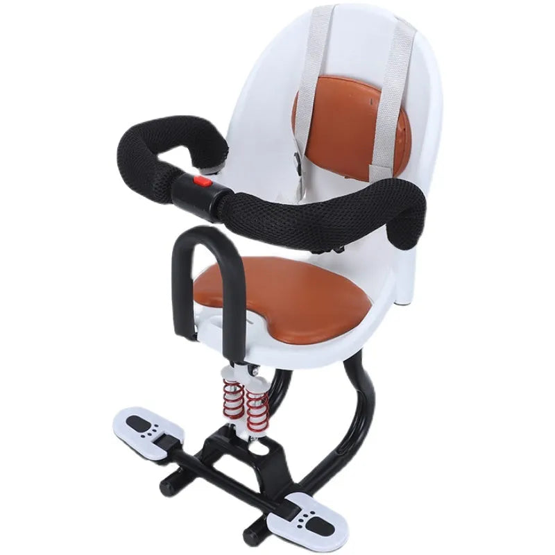 Front child safety seat for electric scooters with high carbon steel frame in black, red, or white colour