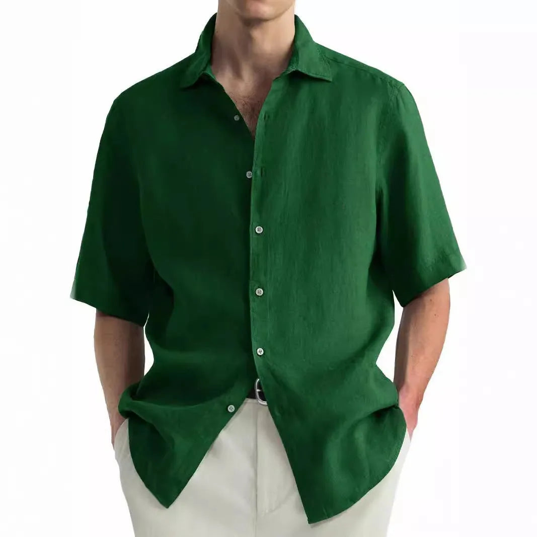 Men's washed cotton casual shirt in green with cardigan styling and regular fit