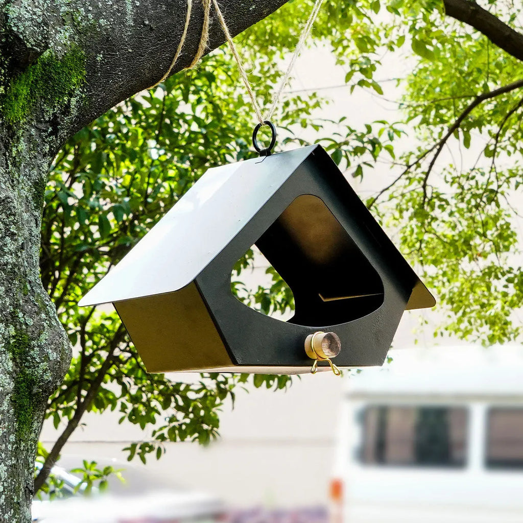 Modern simple iron bird nest birdhouse in grey or brown for outdoor garden decoration