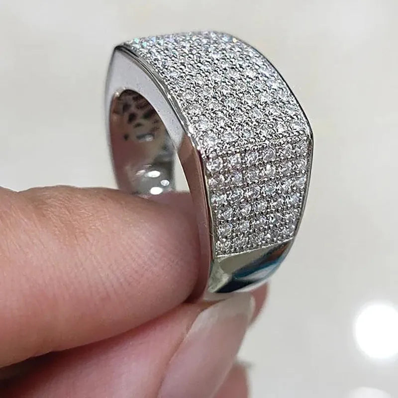 Micro-inlaid starry index finger ring in white gold colour copper with round zircon
