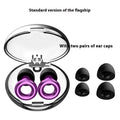 Noise reduction earplugs in gold, silver, transparent, purple, and rose gold with storage box