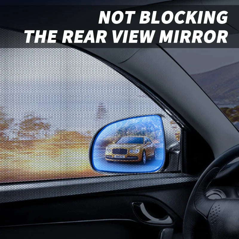 Set of four grey mesh car side window sunshades with elastic edges for front and rear windows.