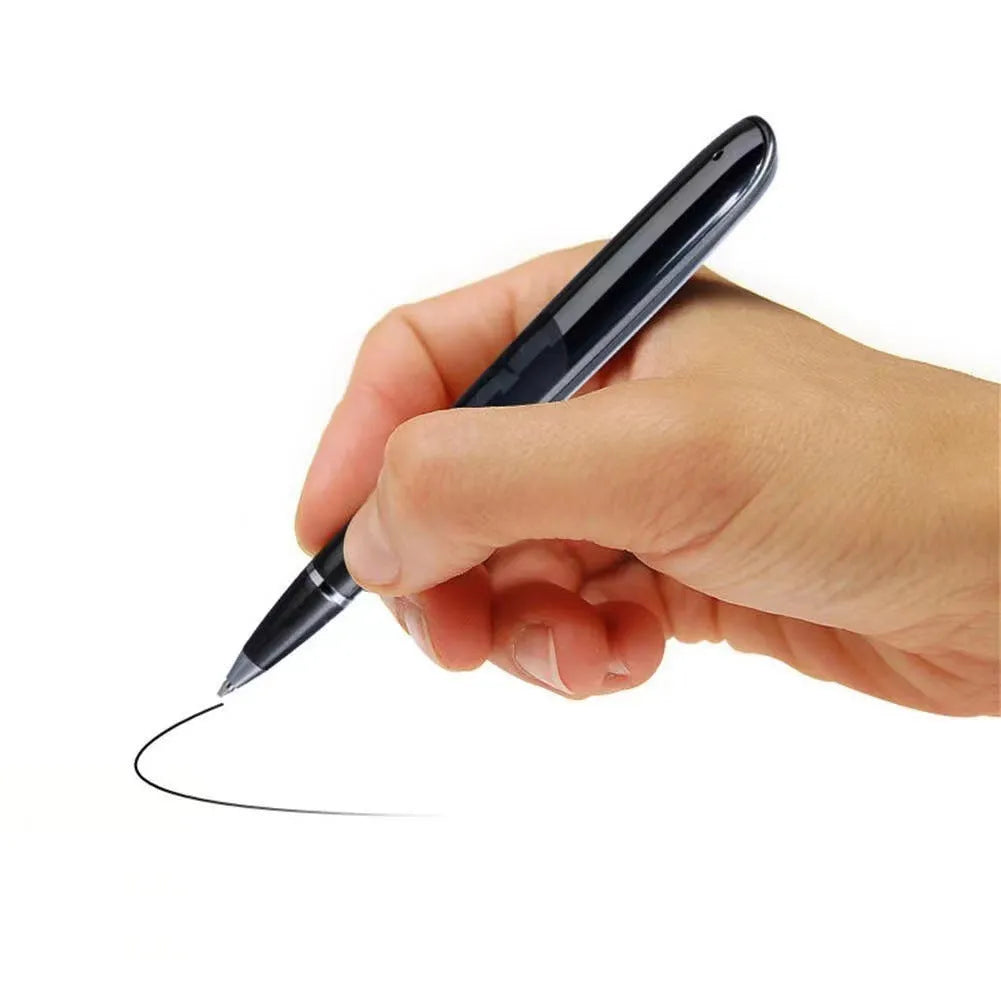 Black and silver lossless recording pens with OLED display screens and zinc alloy shells.