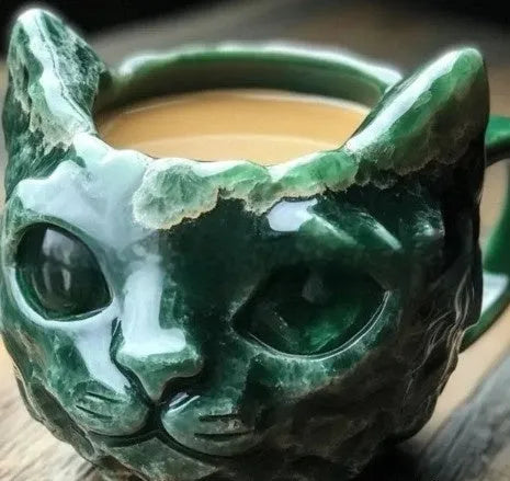 Purple handmade geode crystal cat design resin mug, pastoral style, shown next to a ruler showing 11cm height.