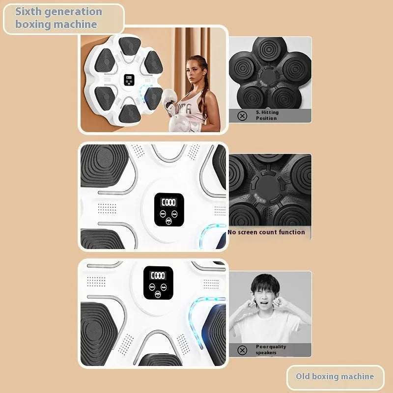 Smart music boxing machine wall target with electronic reaction lights and focus gloves
