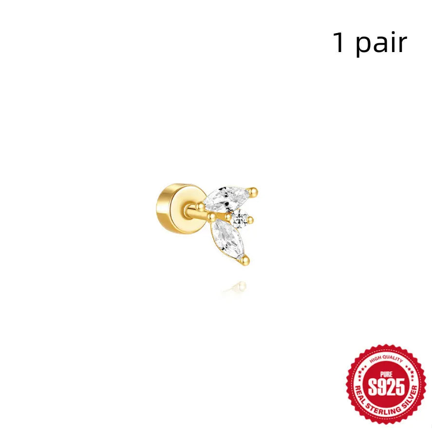 S925 sterling silver flat column threaded ear bone stud in a gold tone colour.