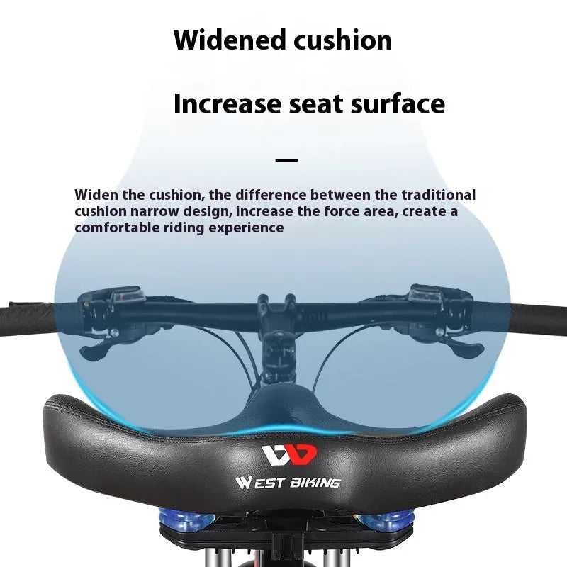 Black bicycle seat cushion with thickened foam padding for shock absorption on ordinary and mountain bikes
