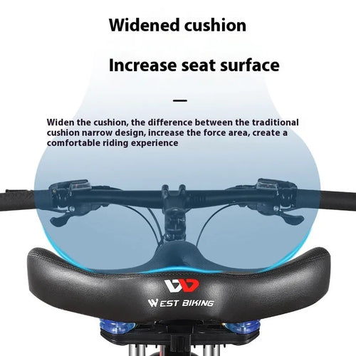Black bicycle seat cushion with thickened foam padding for shock absorption on ordinary and mountain bikes