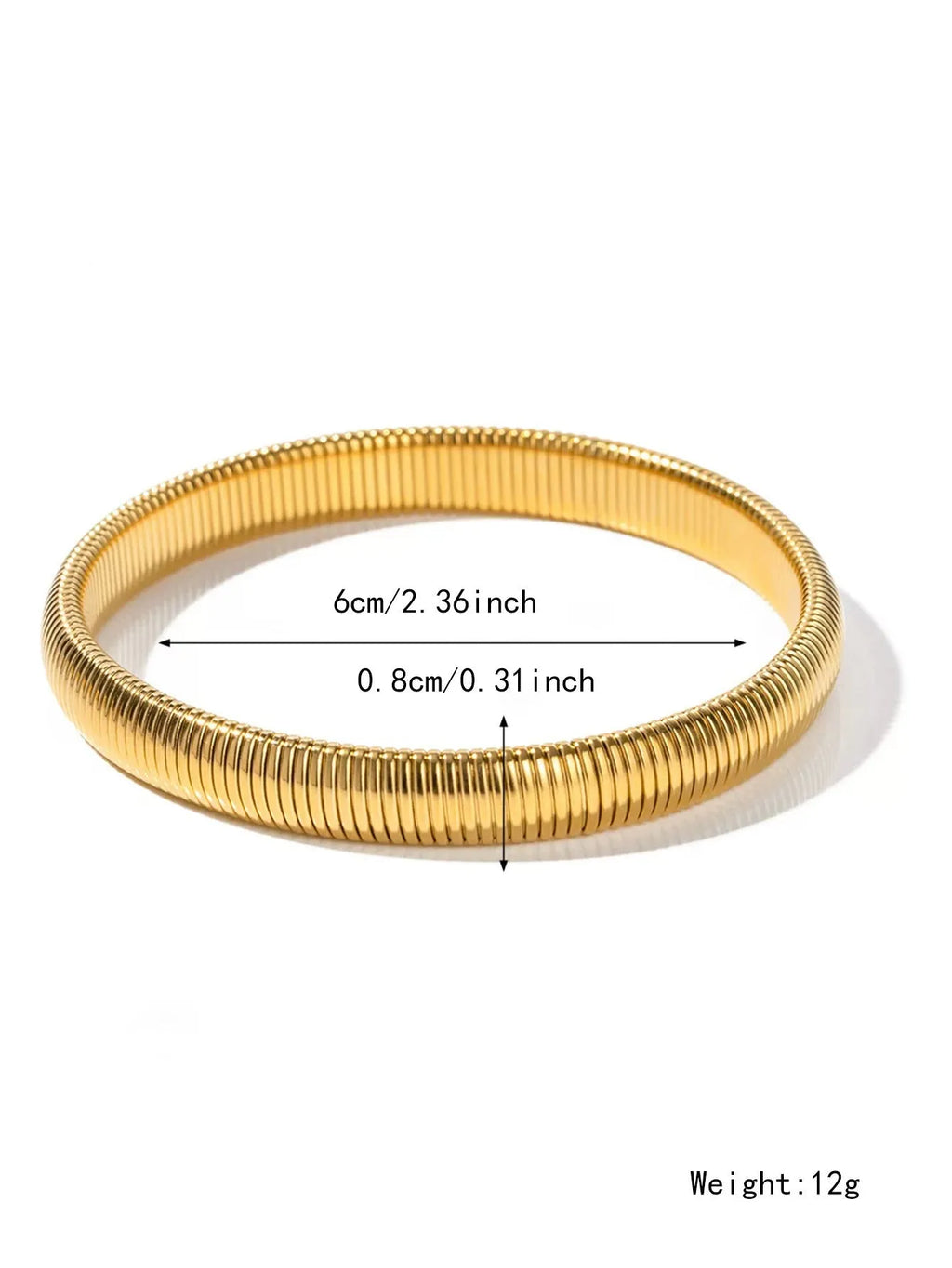 Women's titanium steel bracelet with elastic rings and vertical stripe pattern in gold or silver.