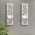 Pair of silver mirror glass candle holders with wall hanging design for modern living rooms