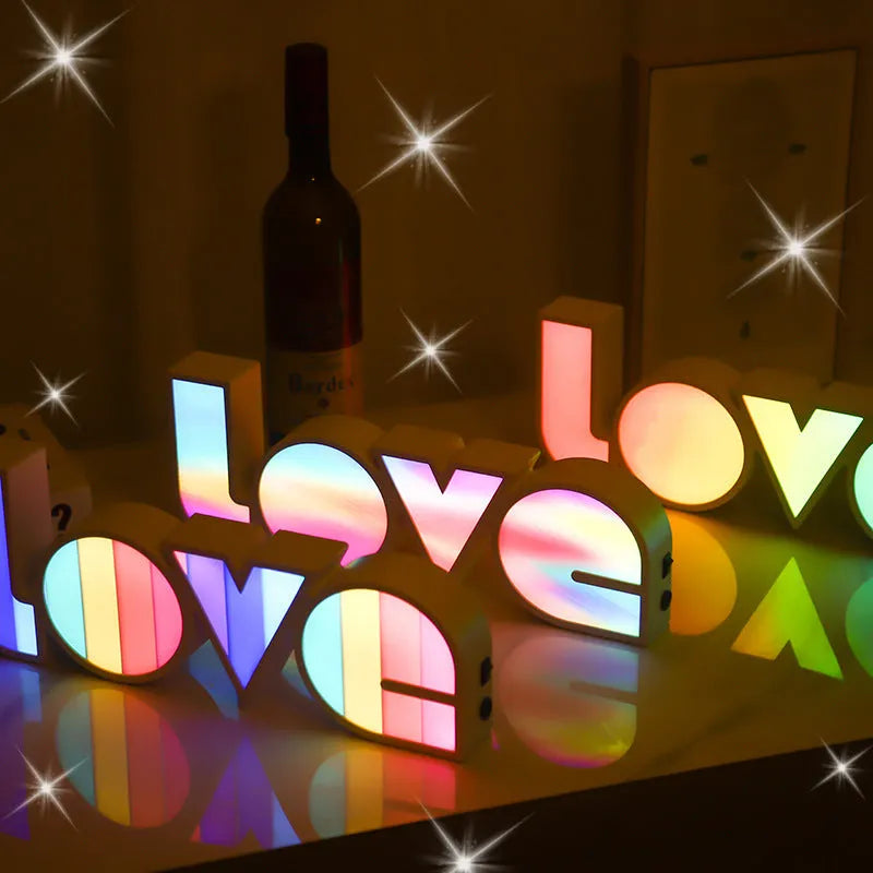 LED LOVE Light decorative lamp with colourful rainbow style lampshade