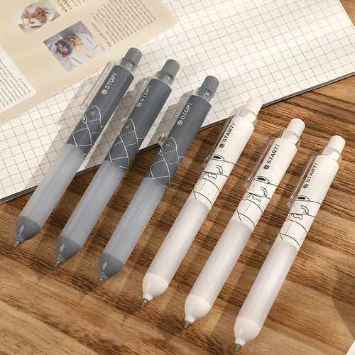 0.5mm automatic pencil with cloud grip pattern on plastic barrel in black and white colour options