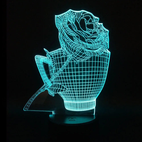 3D rose flower night light with acrylic panel and remote control showing multiple colour options