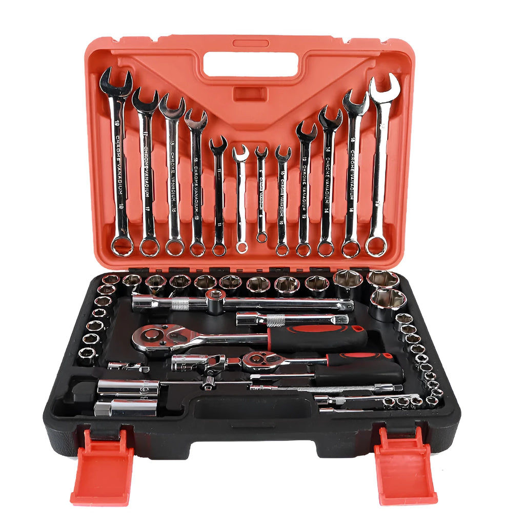 61-piece chrome vanadium steel auto repair socket set with metric tools for car maintenance