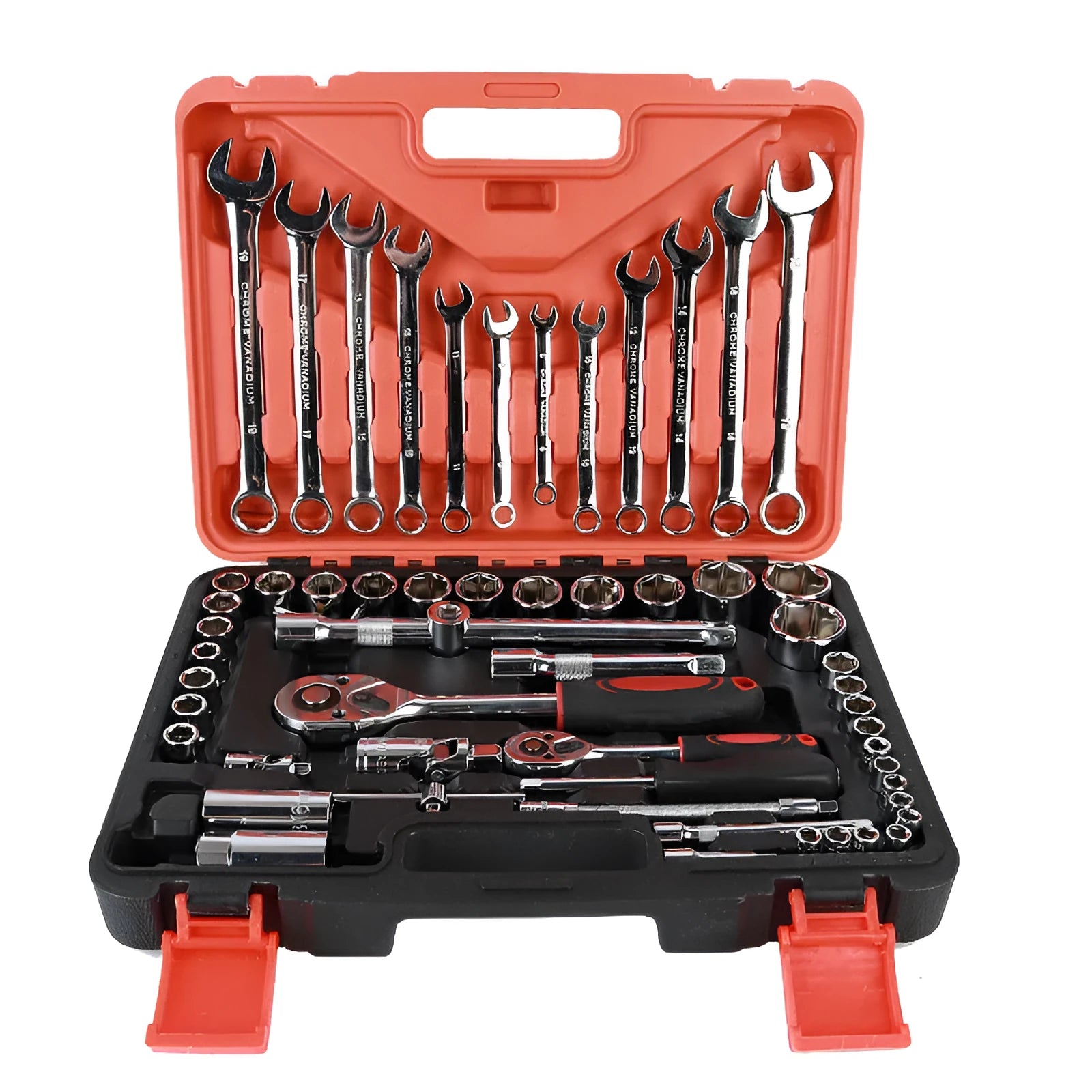 61-piece chrome vanadium steel auto repair socket set with metric tools for car maintenance