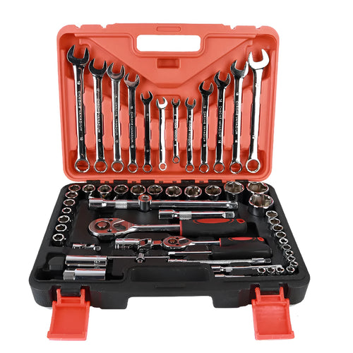 61-piece chrome vanadium steel auto repair socket set with metric tools for car maintenance