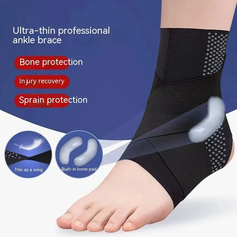 Lycra ankle support brace with anti-kick protection panel in black colour