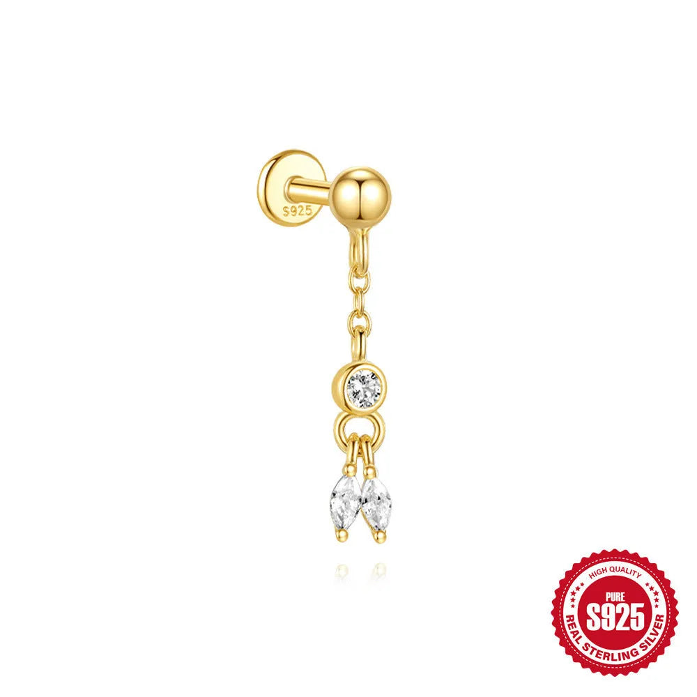 S925 sterling silver water drop earrings with flat spiral puncture design in single gold colour