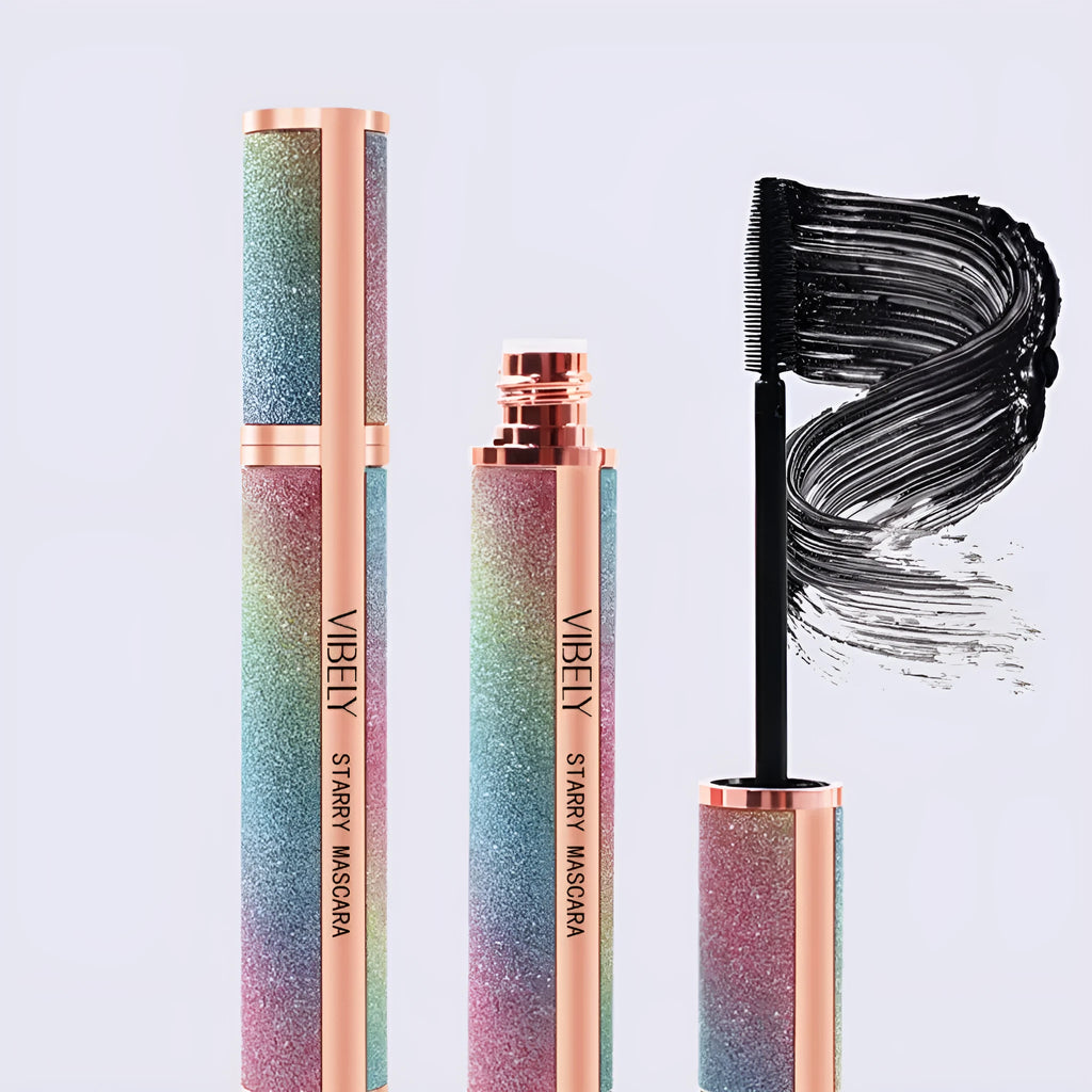 Black 4D long thick curling waterproof mascara tube and wand for volumised lashes.
